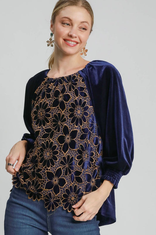 How To Style: Velvet Blouse - Raglan Sleeve - Floral Lace Detail - Elegant Top
