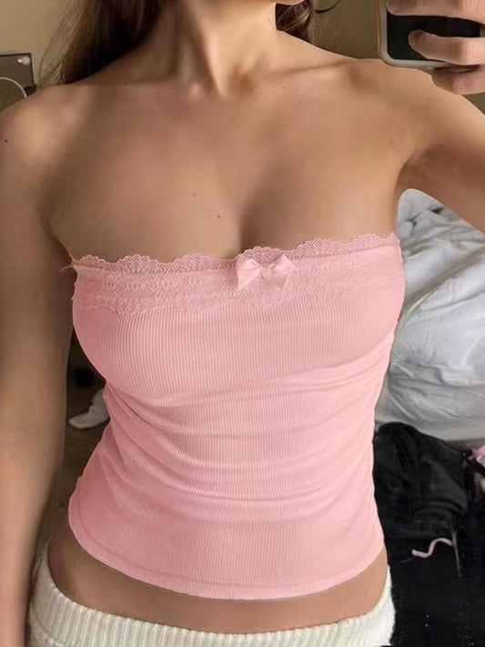 How To Style: Tube Top - Lace Detail - Bow Accent - Stretchy Viscose Blend