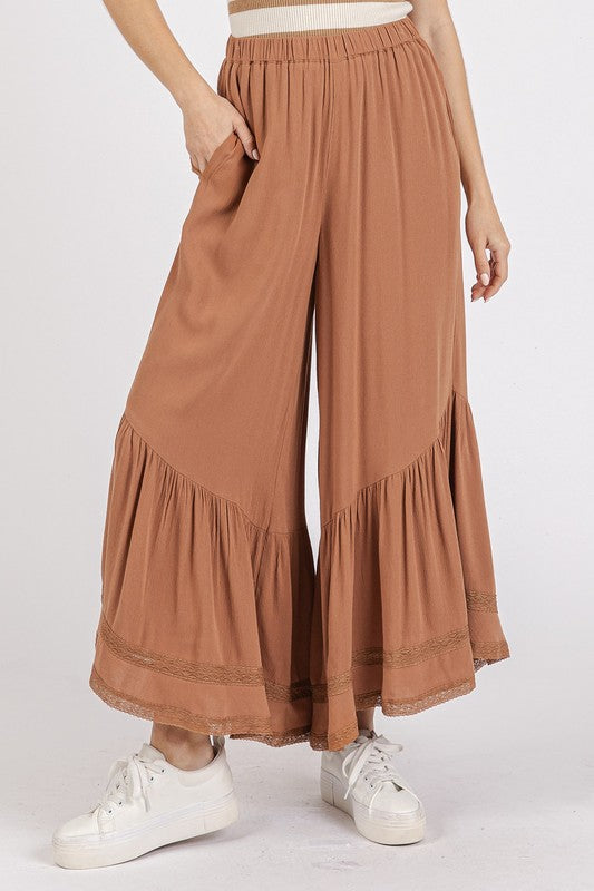 How To Style: Wide-Leg Pants - Lace Ruffle Asymmetric Hem - Pockets - Rayon