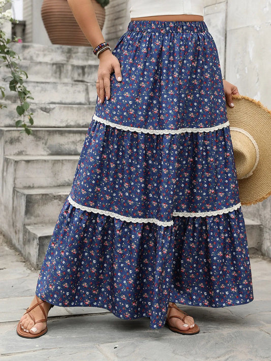How To Style: Tiered Lace Skirt Plus Size - Multi-Color - Polyester
