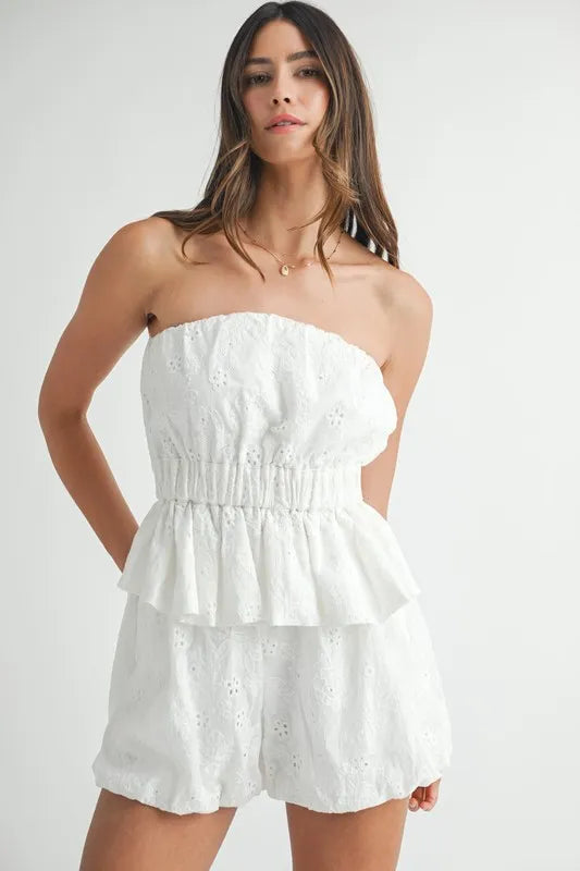 How To Style: Tube Top Shorts Set - Eyelet Lace - Smocked Peplum