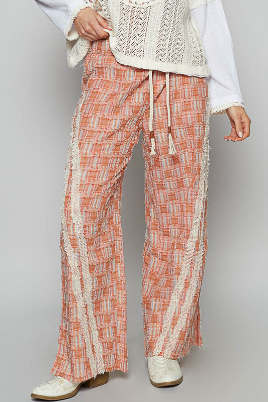 How To Style: Wide Leg Pants - Checkered Cotton - Lace Trim - Drawstring Waist