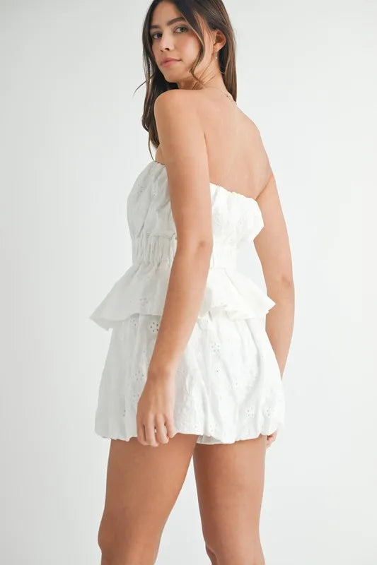 Tube Top Shorts Set - Eyelet Lace - Smocked Peplum Apparel & Accessories > Clothing > Outfits & Sets autopostr_pinterest_71901 autopostr_pinterest_72819 MABLE Only Available for U.S. Residents Ship from USA sync-pinterest