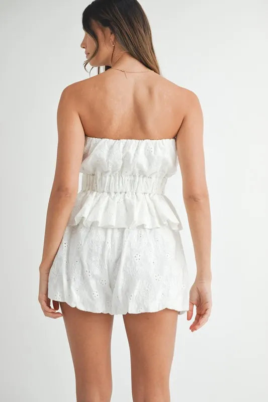 Tube Top Shorts Set - Eyelet Lace - Smocked Peplum Apparel & Accessories > Clothing > Outfits & Sets autopostr_pinterest_71901 autopostr_pinterest_72819 MABLE Only Available for U.S. Residents Ship from USA sync-pinterest