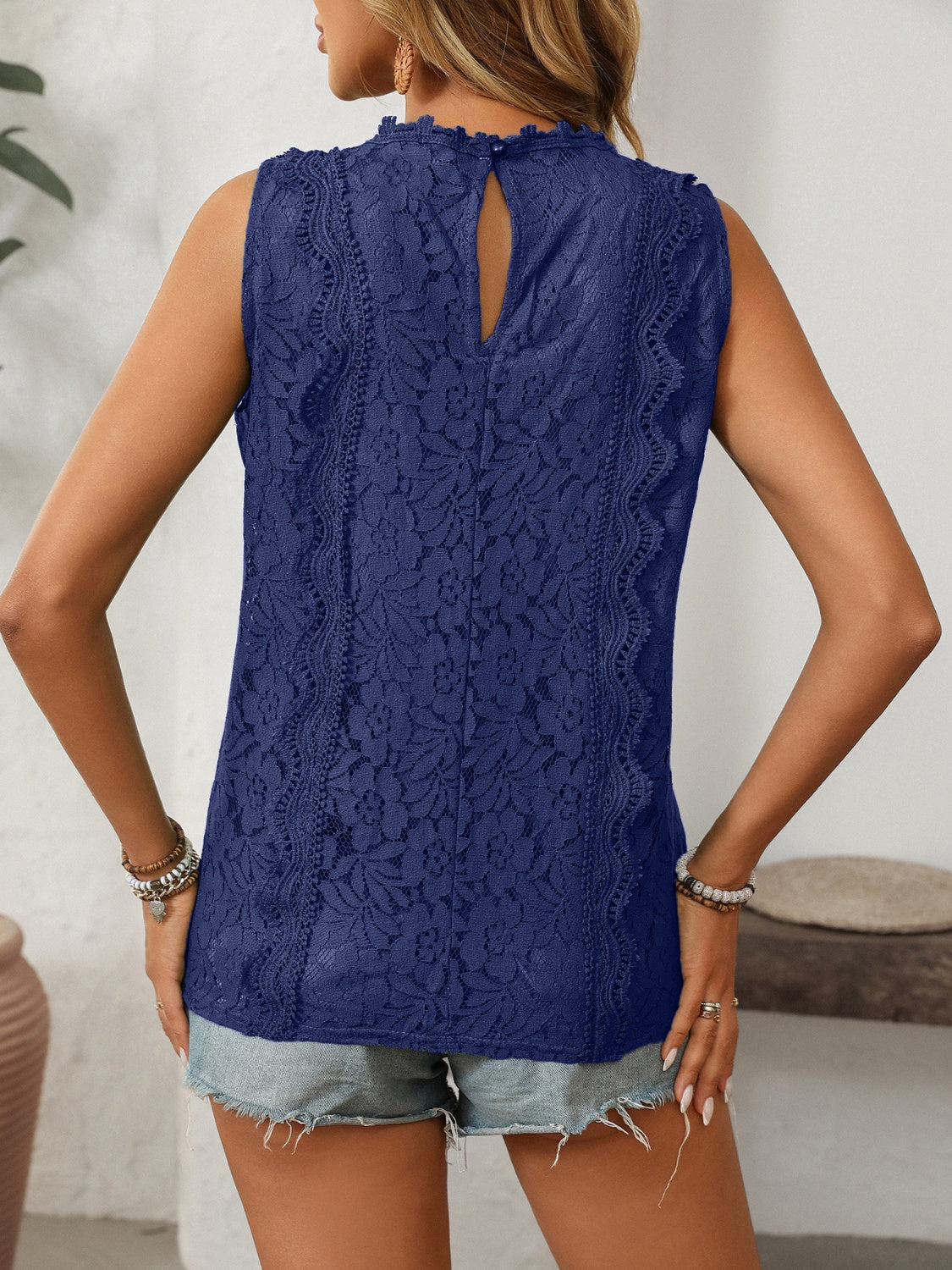 Lace Buttoned Stretch Polyester Top - Various Sizes Available Apparel & Accessories > Clothing > Tops And Lace Mandy Neck Neck Tank Ship From Overseas sync-pinterest Tank V