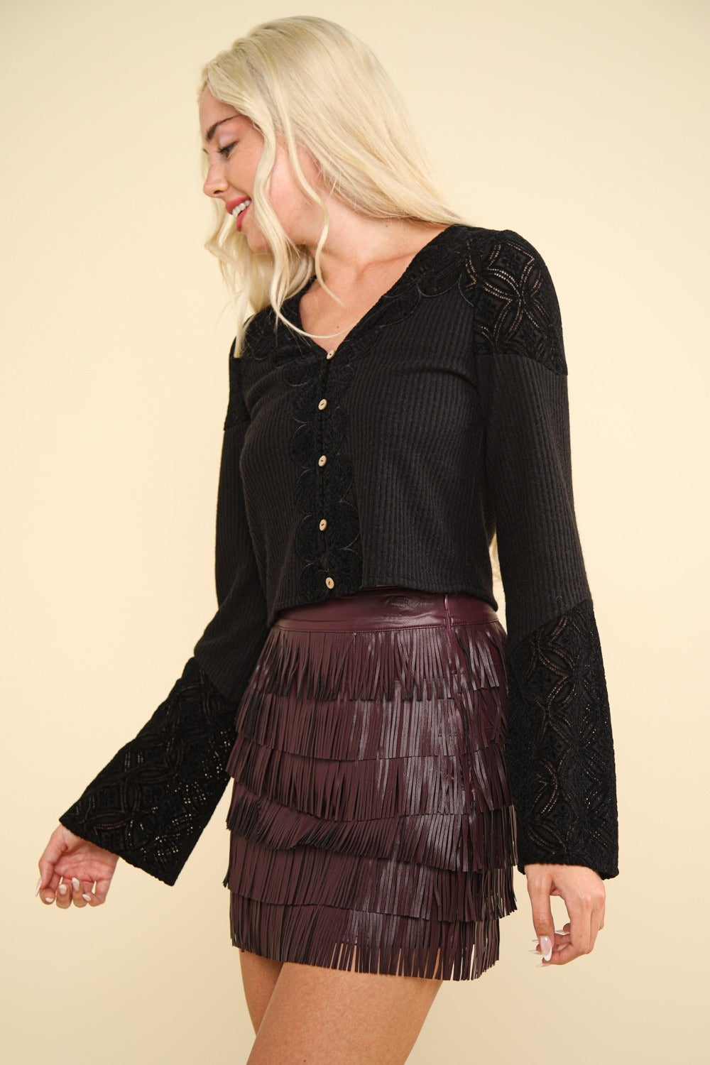 Black Lace Detail Top - Button Down - V Neck Clothing & Accessories > Clothing > Tops autopostr_pinterest_71178 autopostr_pinterest_71277 button crop detail knit lace neck ribbed top