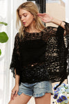 Black Lace Cover Up - Crochet - Boat Neck 5-7-usa ADORA Ship from USA