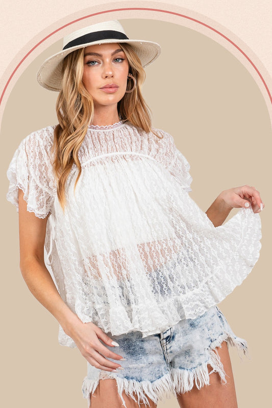 White White Lace Blouse - Short Sleeve - Round Neck Clothing & Accessories > Clothing > Tops > Blouses blouse fig lace neck pinterestnew round sage short sleeve