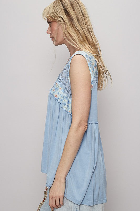 Floral Lace V-Neck Sleeveless Top with Frill Detailing - Elegant Blouse Apparel & Accessories > Clothing > Tops autopostr_pinterest_71901 autopostr_pinterest_72819 Only Available for U.S. Residents POL Ship from USA sync-pinterest