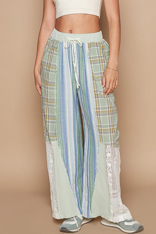 Light Green Multi Light Green Multi Straight Drawstring Pants - Lace - Plaid Clothing & Accessories > Clothing > Pants drawstring lace pants pinterestnew plaid pol print straight