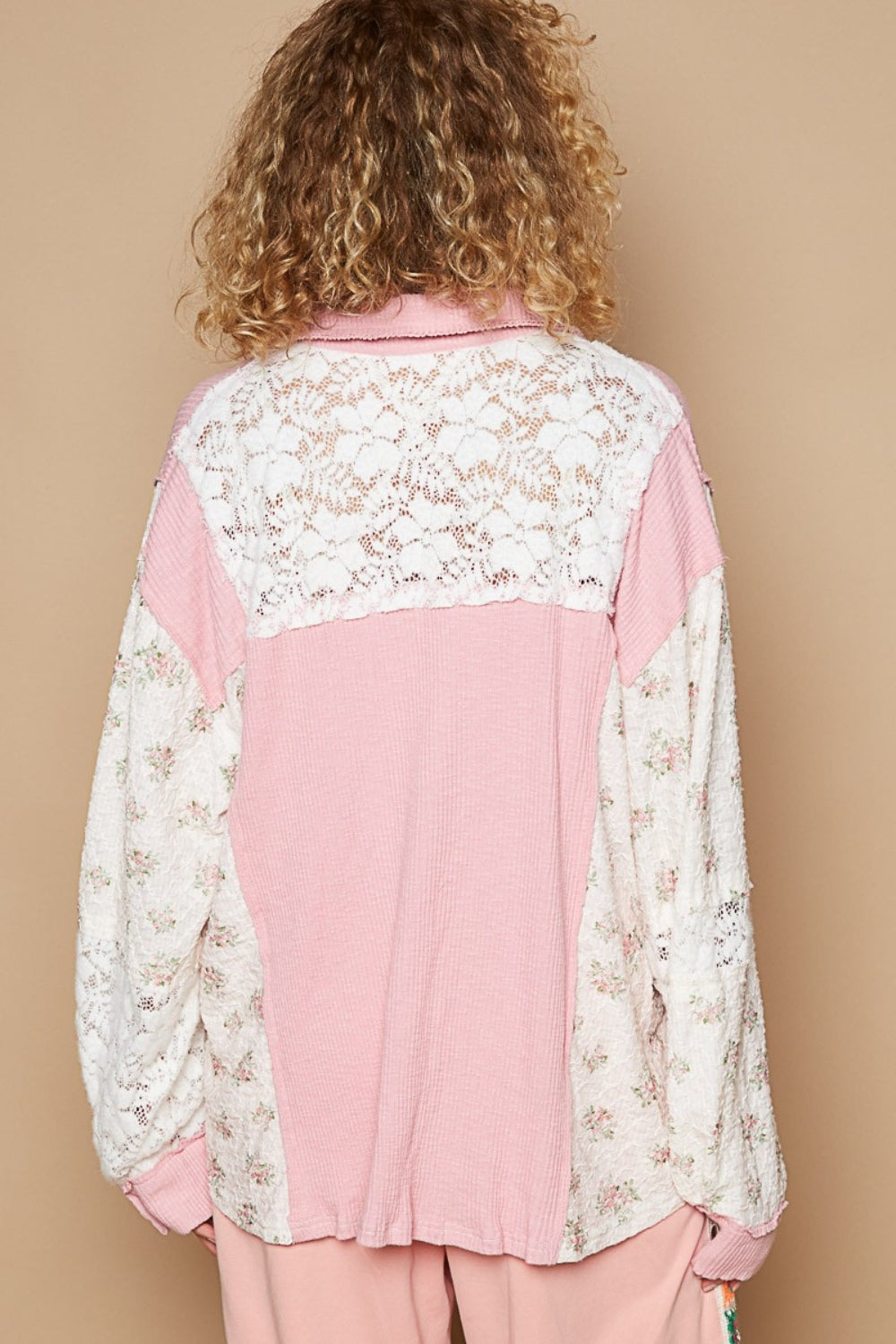 Pink Multi Long Sleeve Shirt - Floral Lace - Pockets Clothing & Accessories > Clothing > Tops > Shirts contrast floral front lace pinterestnew pocket pol shirt