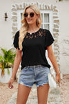 Lace Blouse - Flutter Sleeve - Round Neck - Casual Top - Solid Color Apparel & Accessories > Clothing > Tops Flutter Flutter Sleeve Lace Lamy Ship From Overseas Sleeve Sleeve T Sleeve Top Spliced Spliced Lace sync-pinterest T Top V