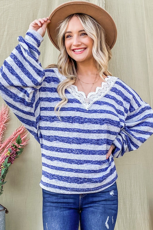 BLUE BLUE Lace Detail Top - V Neck - Striped Clothing & Accessories > Clothing > Tops autopostr_pinterest_71118 autopostr_pinterest_71178 autopostr_pinterest_71277 detail lace neck striped top