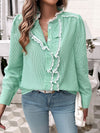 Green Lace Blouse - Ruffled Sheer Opaque Design - Polyester Cotton Apparel & Accessories > Clothing > Tops DY Ship From Overseas sync-pinterest