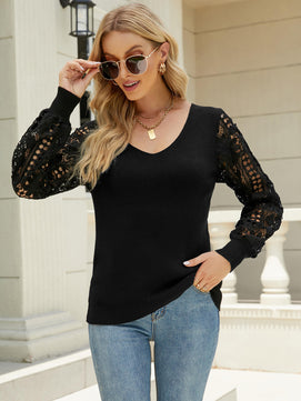 Ribbed Trim V-Neck Sweater