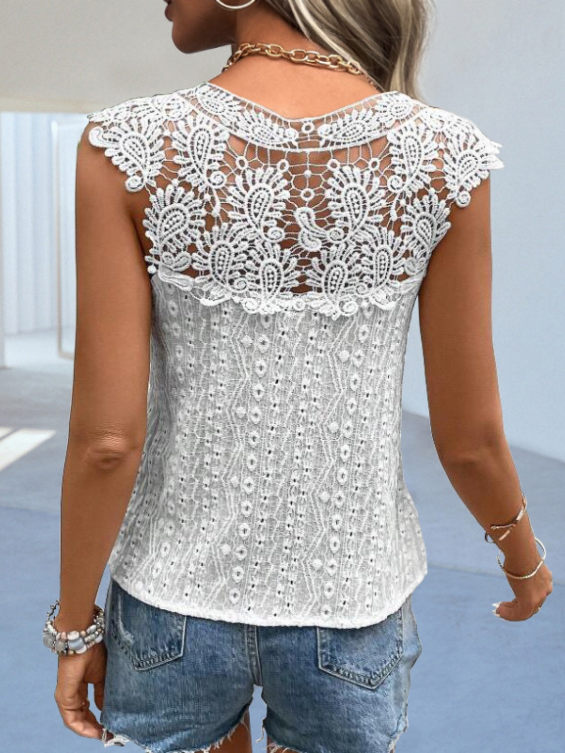 Lace Detail Opaque Blouse with No Stretch Apparel & Accessories > Clothing > Tops Blouse CJY Cutout Cutout Lace Detail Detail Notched Lace Lace Detail Notched Ship From Overseas sync-pinterest T