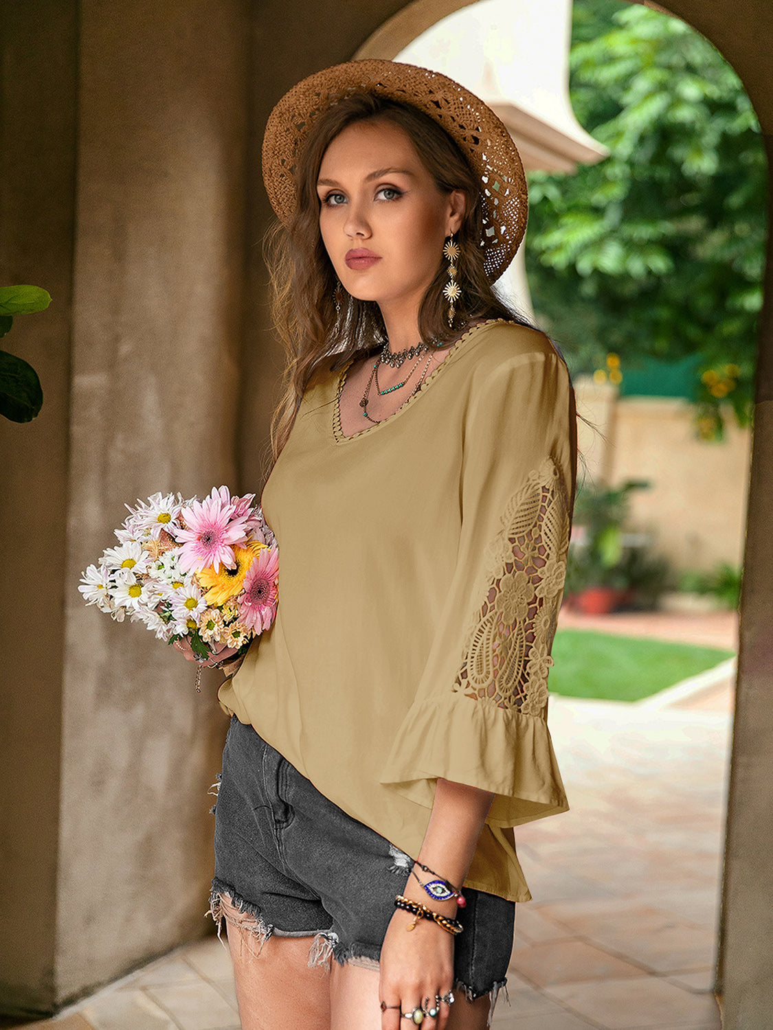Plus Size Viscose Top with Lace Detail and No Stretch Apparel & Accessories > Clothing > Tops H.R.Z Ship From Overseas sync-pinterest