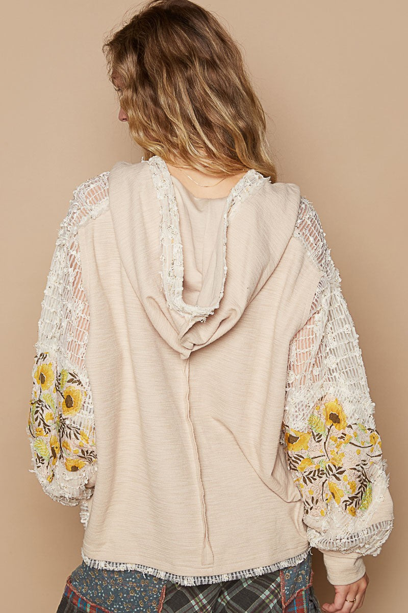 Beige Multi Lace Hoodie - Long Sleeve - Star Patch Clothing & Accessories > Clothing > Tops > Sweatshirts & Hoodies autopostr_pinterest_71901 hooded lace long patch PinterestNew pol sleeve star top