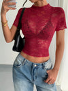 Top - Lace - Mock Neck - Short Sleeve - Elegant - Fitted 5-1-overseas Ship From Overseas WXFS