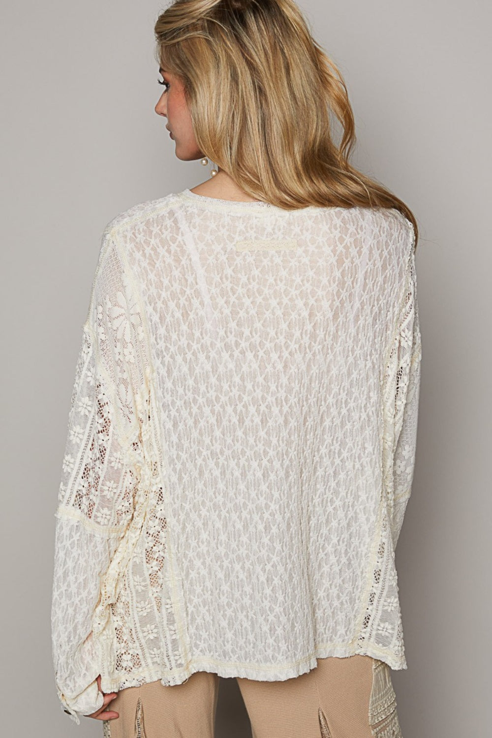 Cream Lace Top - Round Neck - Long sleeve - Buttoned Clothing & Accessories > Clothing > Tops autopostr_pinterest_71901 edge lace long neck PinterestNew pol raw round Sale sleeve top