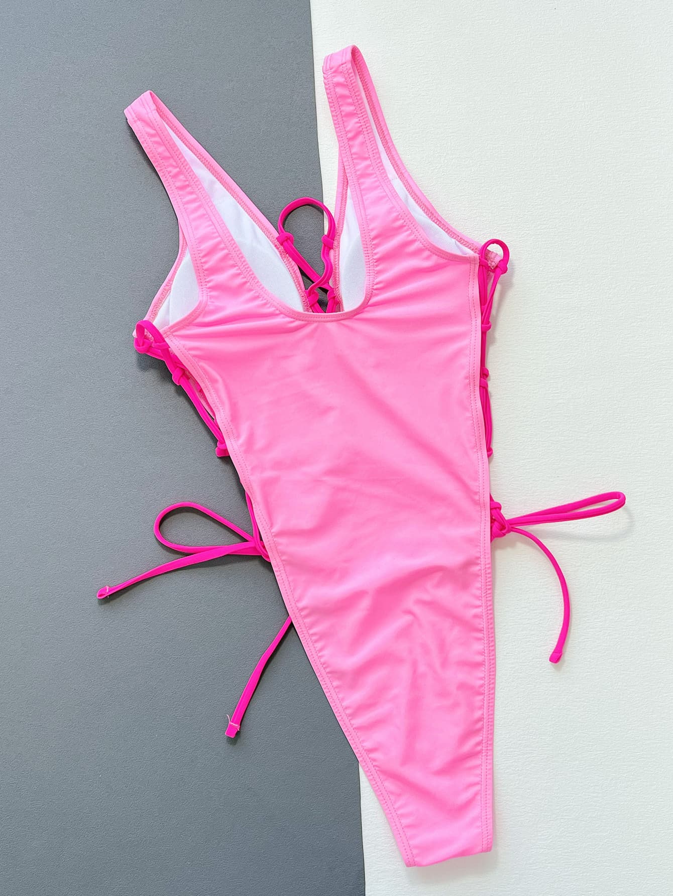 Two-Tone Plunge Lace-Up Bikini Top with Removable Padding Apparel & Accessories > Swimwear > One-Piece Double.T Ship From Overseas sync-pinterest