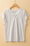 Top - Ribbed Texture - Lace Patchwork - Short Sleeve - Casual - Stretchy 5-1-overseas Ship From Overseas SYNZ