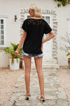 Lace Blouse - Flutter Sleeve - Round Neck - Casual Top - Solid Color Apparel & Accessories > Clothing > Tops Flutter Flutter Sleeve Lace Lamy Ship From Overseas Sleeve Sleeve T Sleeve Top Spliced Spliced Lace sync-pinterest T Top V
