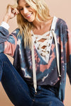 V-Neck Top - Tie Dye - Lace Up - Bohemian Style - Casual Wear 4-23-usa BiBi Ship from USA