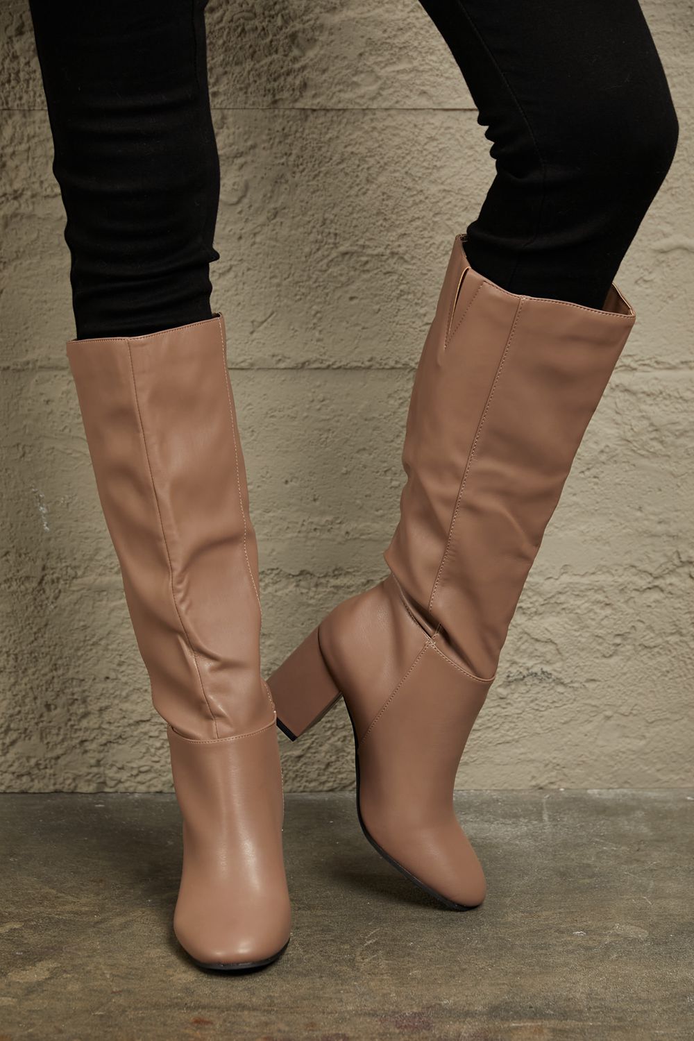 Faux Leather Boots – Knee-High Block Heels East Lion Corp Ship from USA