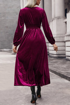 V-Neck Balloon Sleeve Midi Dress