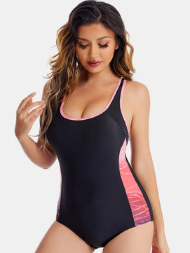 Scoop Neck Wide Strap One-Piece Swimwear