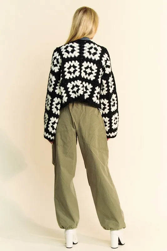 Two-Tone Acrylic Cardigan - Bohemian Floral Layering 7-6 Davi & Dani Ship from USA