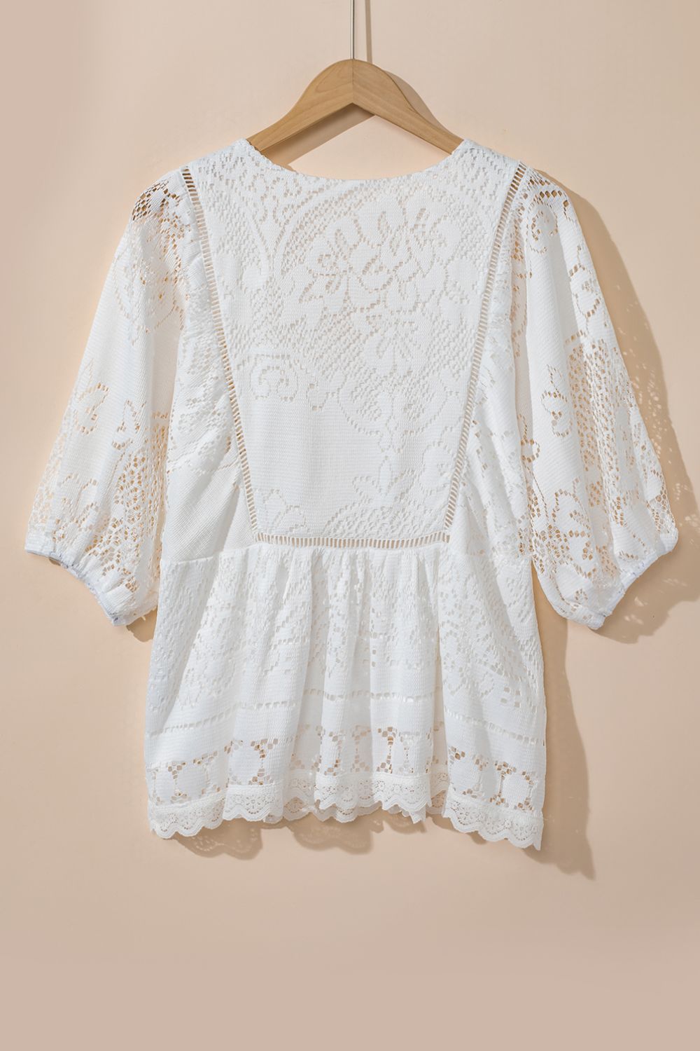 Elegant Lace Polyester Top - Machine Washable, No Stretch, Imported Apparel & Accessories > Clothing > Tops Blouse Crochet Hem Lace Neck Neck Blouse Ship From Overseas sync-pinterest SYNZ T V V Neck