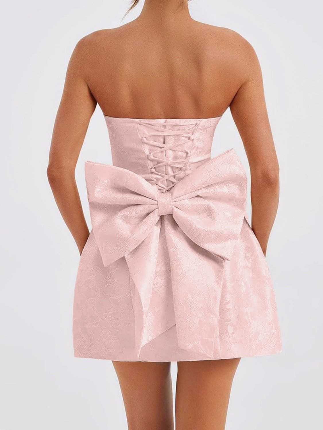 Polyester Bow Lace-Up Dress with Opaque Finish Apparel & Accessories > Clothing > Dresses Bow Crazy Dizzy Dress Lace Mini Mini Dress Ship From Overseas Sleeve Sleeveless sync-pinterest Up V With