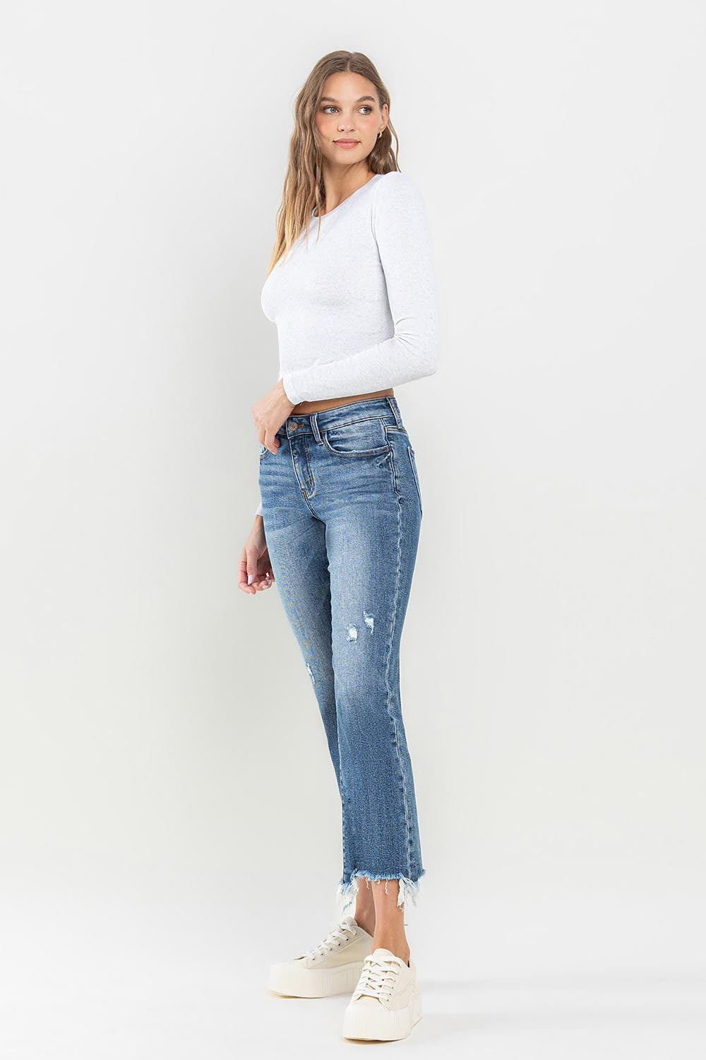 Denim Jeans - Mid Rise - Frayed Hem - Raw Edge - Pockets Apparel & Accessories > Clothing > Pants Lovervet Only Available for U.S. Residents Ship from USA sync-pinterest
