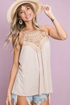 Top - Sleeveless - Knit - Lace Details - Soft - Casual 5-1-usa BiBi Ship from USA