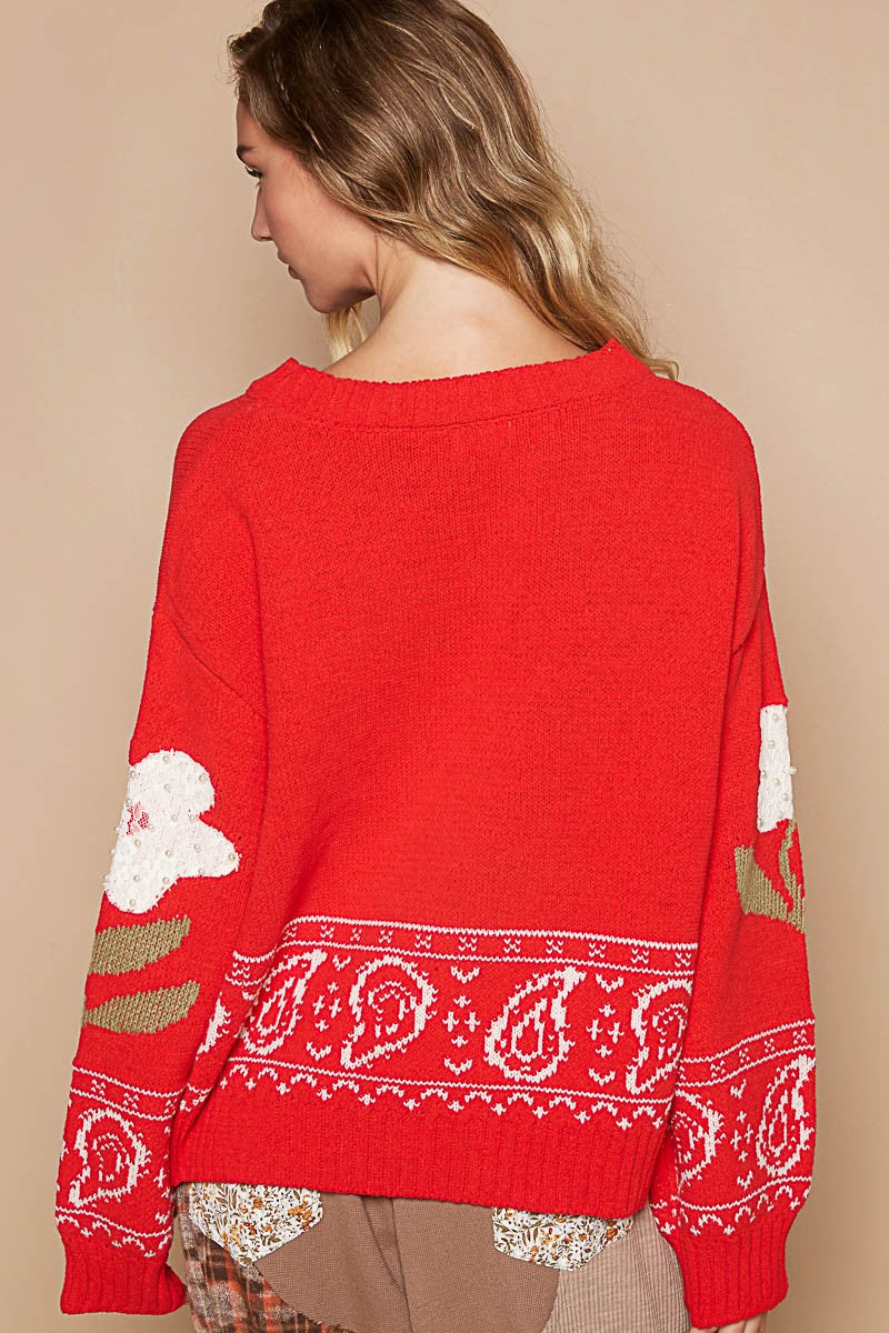 Red Sweater - Long Sleeve - Floral Lace Clothing & Accessories > Clothing > Tops > Sweaters autopostr_pinterest_71901 flower lace long patch PinterestNew pol Sale sleeve sweater