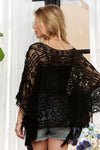 Black Lace Cover Up - Crochet - Boat Neck 5-7-usa ADORA Ship from USA