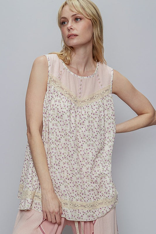 Sleeveless Lace Top - Floral Semi-Sheer - Round Neck Apparel & Accessories > Clothing > Tops autopostr_pinterest_72819 Only Available for U.S. Residents POL Ship from USA sync-pinterest