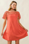 Dress - Wrinkled - Crochet Lace Yoke - Boho - Lightweight - Casual 5-2-usa BiBi Ship from USA