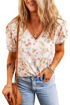 Beige Boho Short Sleeve Blouse