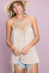 Top - Sleeveless - Knit - Lace Details - Soft - Casual 5-1-usa BiBi Ship from USA
