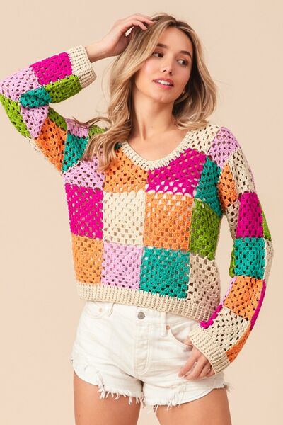 Knitted Long Sleeve Top - Checkered Multi Color autopostr_pinterest_71901 BiBi long new PinterestNew Ship from USA