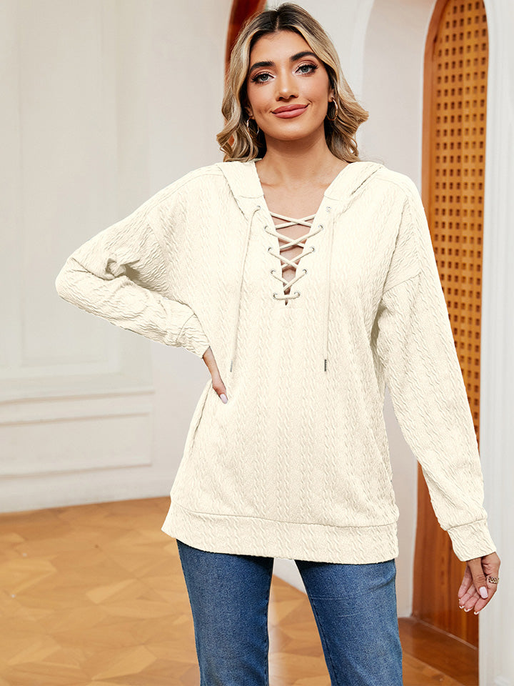 Hoodie - Lace-Up Stretch Rayon Opaque Long Sleeve Top Apparel & Accessories > Clothing > Tops > Hoodies M.N.Y Ship From Overseas sync-pinterest