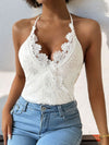 Lace Openwork Tied Top with No Stretch and Opaque Finish Apparel & Accessories > Clothing > Tops > Bodysuits Bodysuit Halter Halter Neck Hundredth Lace Lace Bodysuit Neck Neck Lace Ship From Overseas sync-pinterest