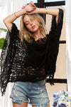Black Lace Cover Up - Crochet - Boat Neck 5-7-usa ADORA Ship from USA
