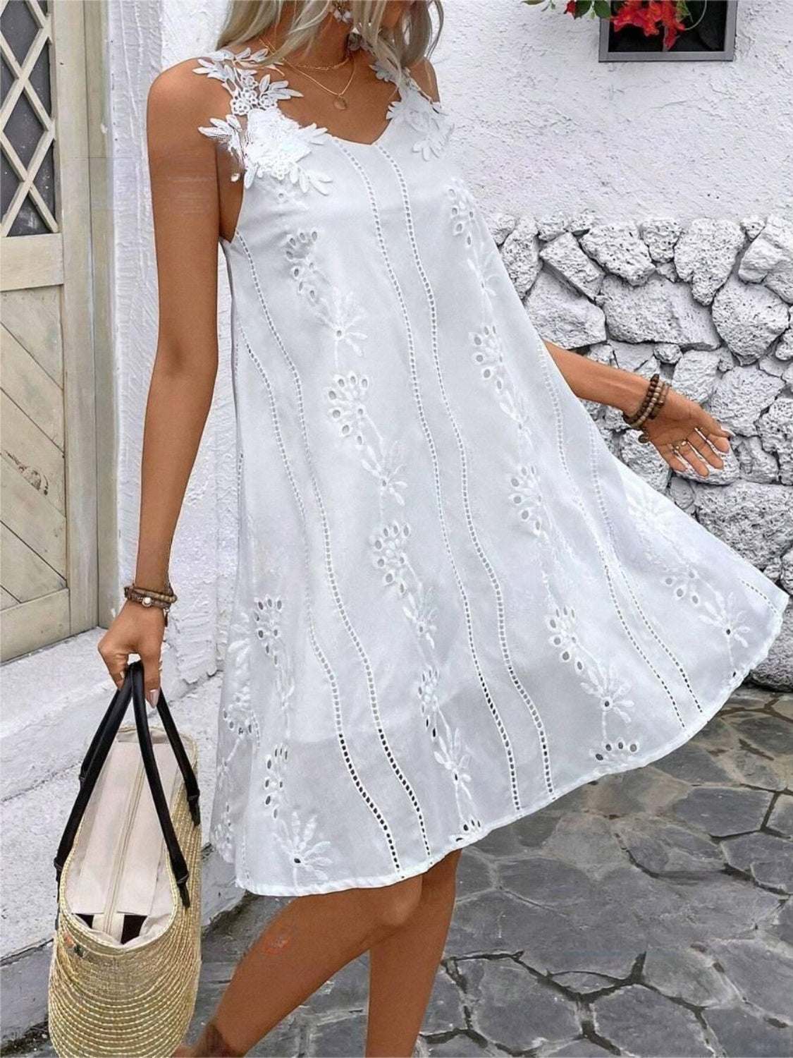 Lace Detail V-Neck Mini Dress