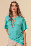 Jersey Knit Top - Criss Cross Neck - Casual Chic - Rayon Blend 4-23-usa BiBi Ship from USA