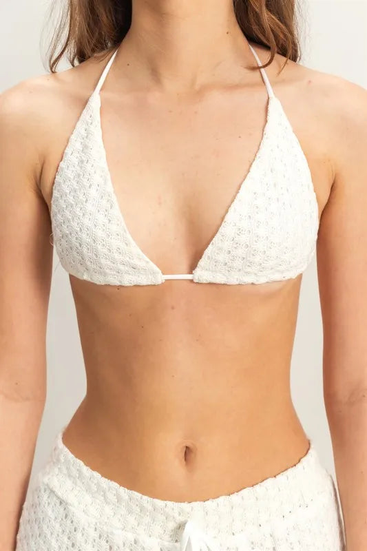 Beige Crochet Bra and Drawstring Pants Set - Chic, Bohemian, Trendy 7-6 HYFVE Ship from USA