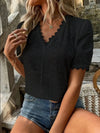 Black Full Size Eyelet V-Neck Short Sleeve Blouse Plus Size 4-23-overseas Lotus Couture Ship From Overseas